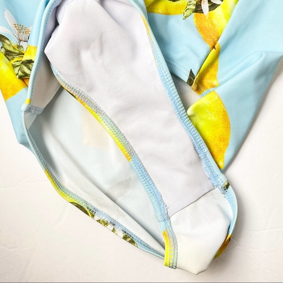Lemon Print One-Piece Swimsuit Small Like New Blue Yellow Green - Picture 10 of 16